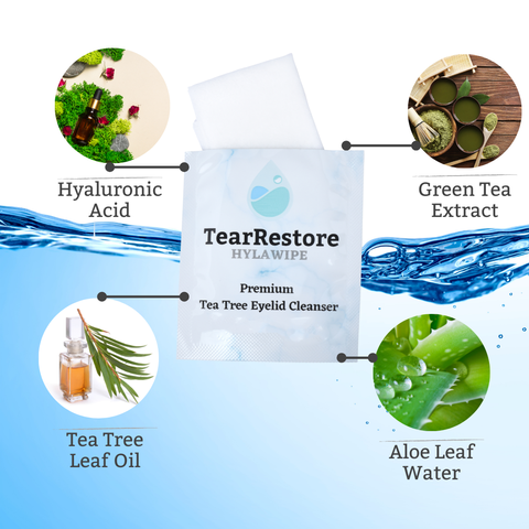 TearRestore HylaWipe Tea Tree Lid Hygiene Wipes for Dryness and Irritation (30ct Wipes)