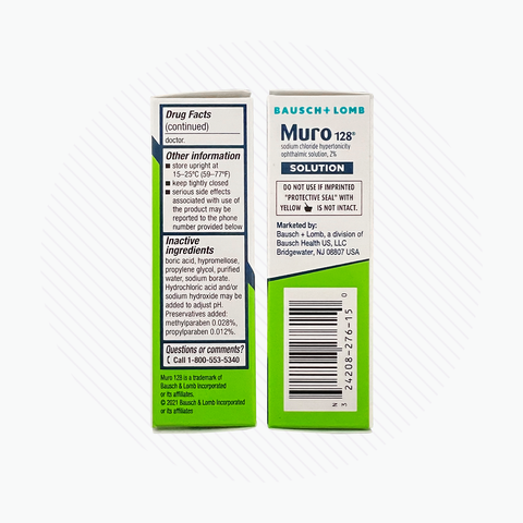 Muro 128 Eye Drops, Temporary Relief for Corneal Edema, 2% Solution, 0.5 Fl Oz