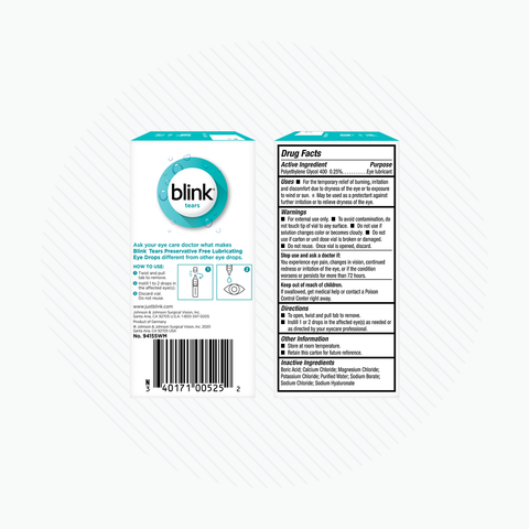 Blink Tears Preservative Free Lubricating Eye Drops 50ct Vials (2 x 25) 2-pack