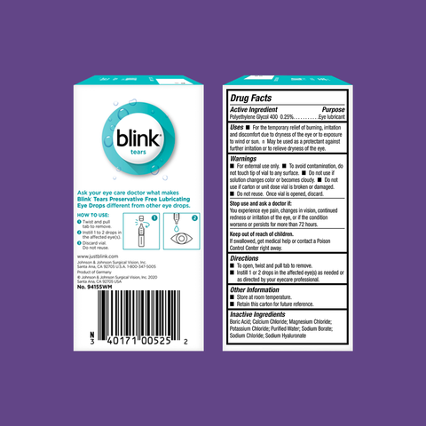 Blink Tears Preservative Free Lubricating Eye Drops Vials (25 Count)