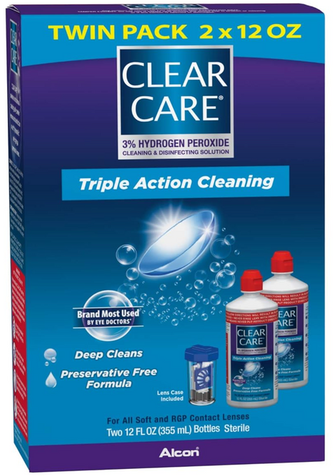 Clear Care Triple Action Cleaning and Disinfecting Solution with Case, Twin Pack, Multi, 12 Oz, Pack of 2