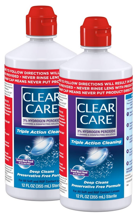 Clear Care Triple Action Cleaning and Disinfecting Solution with Case, Twin Pack, Multi, 12 Oz, Pack of 2