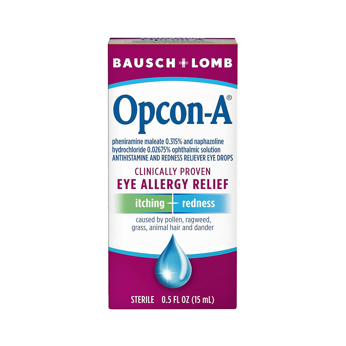 Bausch & Lomb Opcon-A Eye Drops for Allergy Relief (15mL)