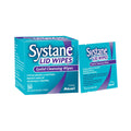 Image of a teal box and single packet of Alcons Systane Lid Wipes, featuring 30 individually wrapped, pre-moistened wipes that are hypoallergenic, soothing, effective at makeup removal and help prevent eye irritation.