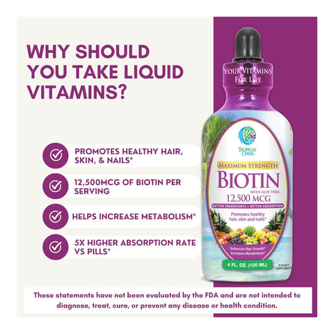 Tropical Oasis Biotin Liquid Supplement for Hair, Nail and Skin (32oz.)