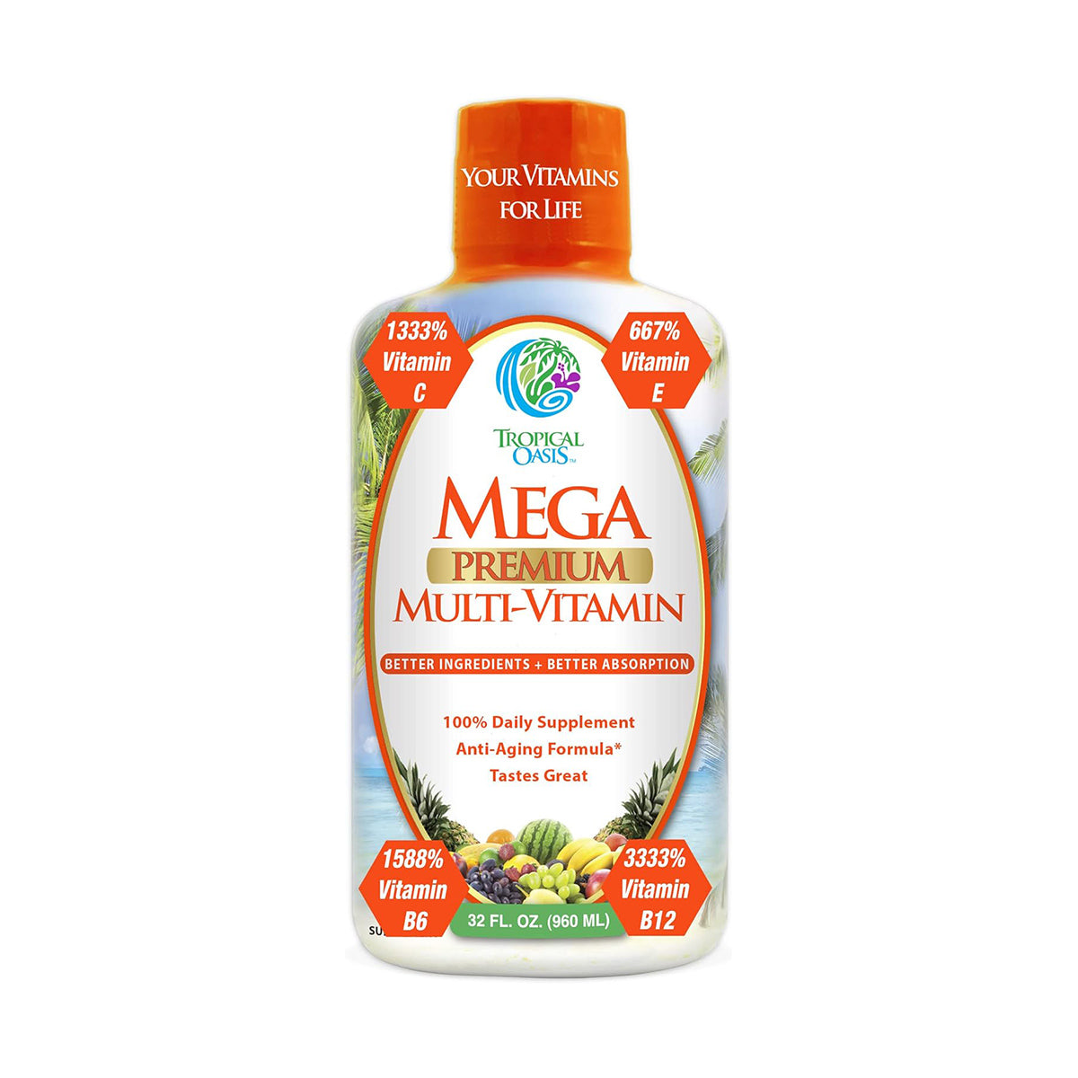 Tropical Oasis Mega Premium Multi-Vitamin Liquid Supplement (32oz.)