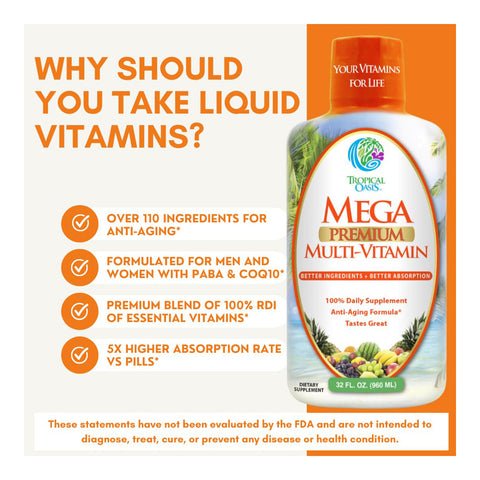 Tropical Oasis Mega Premium Multi-Vitamin Liquid Supplement (32oz.)