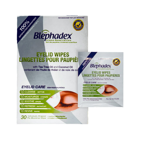 Blephadex Eyelid Wipes with Tea Tree and Coconut Oil - Eye Itch Relief (1 month Box of 30)