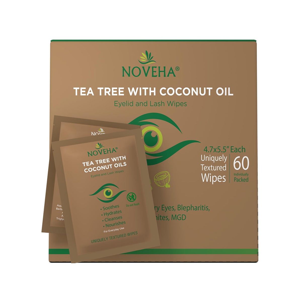 Noveha Tea Tree & Coconut Oil for Eyelid Wipes with Aloe Vera (60ct)