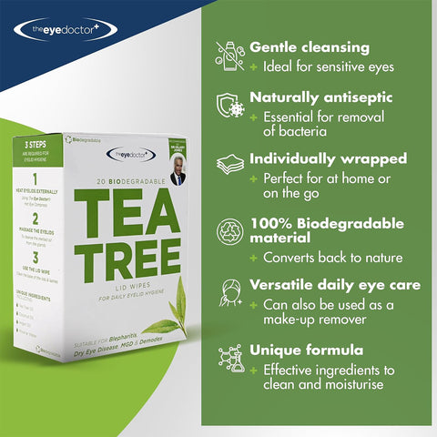 The Eye Doctor Tea Tree Oil Lid Wipes for Daily Hygiene and Dry Eyes (20ct)