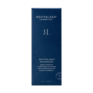 A dark blue rectangular box labeled RevitaLash highlights the RevitaLash Advanced Eyelash Conditioner and Enhancing Serum (3 Sizes) in multiple languages with the BioPeptin Complex, featuring the logo on the bottom right corner.