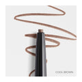 A Cool Brown line is drawn with the RevitaLash Hi-Def Brow Pencil. The visible brown tip contrasts against a white background, and the sleek black holder enhances its long wear. COOL BROWN is printed in the corner, highlighting its water-resistant quality.