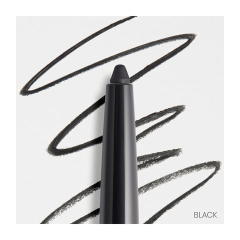 Close-up image of a RevitaLash Defining Liner Eyeliner against a white background. The pencil tip features high-impact color with smooth, curved black lines surrounding it and the word BLACK visible in the bottom right corner.