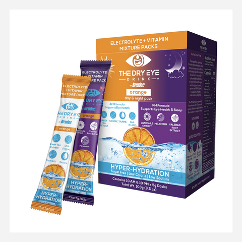 The Dry Eye Drink the Ultimate Hydration for Dry Eyes, Sugar-Free Electrolyte Powder Packets, Blended with Vitamins, Green Tea, Turmeric, Taurine, and Omega 3 (20 Packets of Orange AM/PM)