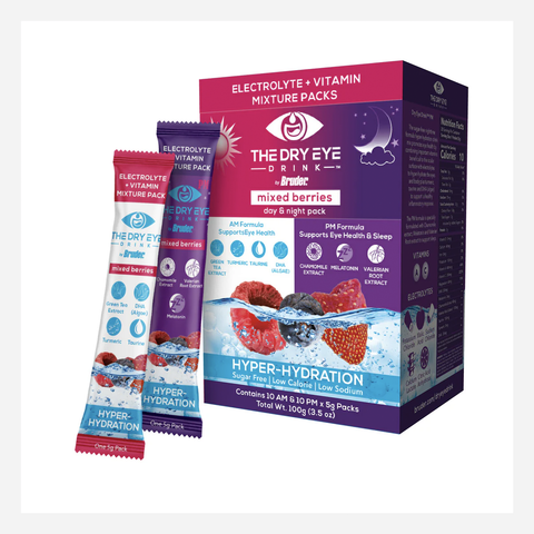 The Dry Eye Drink the Ultimate Hydration for Dry Eyes, Sugar-Free Electrolyte Powder Packets, Blended with Vitamins, Green Tea, Turmeric, Taurine, and Omega 3 (20 Packets of Mixed Berry AM/PM)