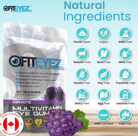 FitEyez, Eye Fitness Gummies, Multivitamin (Grape 60ct) 1-2 Month Supply