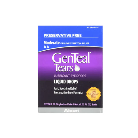 GenTeal Tears Lubricant Eye Drops, Moderate Liquid Drops, (36 Vials)