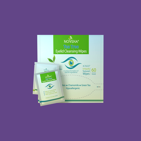 NOVEHA Tea Tree Oil Eyelid & Lash Wipes | With HA, Green Tea & Chamomile For Blepharitis, Itchy & Styes 60 Pcs