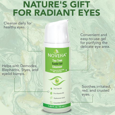 Noveha Tea Tree Oil Foaming Cleanser for Eyelid Irritations, Styes, and Dryness (100mL)