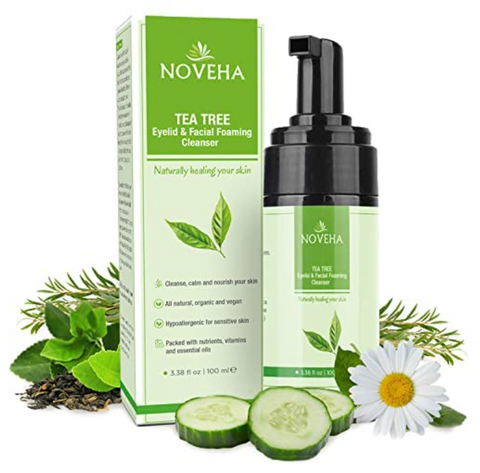 Noveha Tea Tree Oil Foaming Cleanser for Eyelid Irritations, Styes, and Dryness (100mL)