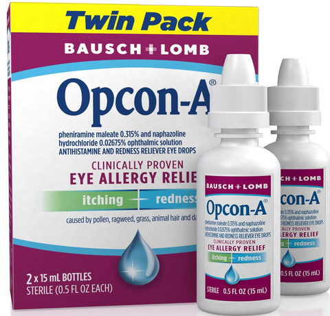 Opcon-A Allergy Relief Eye Drops for Itch and Redness Relief Twin Pack (2 x 15ml Bottles)