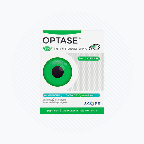 Optase Tea Tree Oil Eyelid Wipes - Preservative Free wipes for Dry Eye and Blepharitis, Box of 20