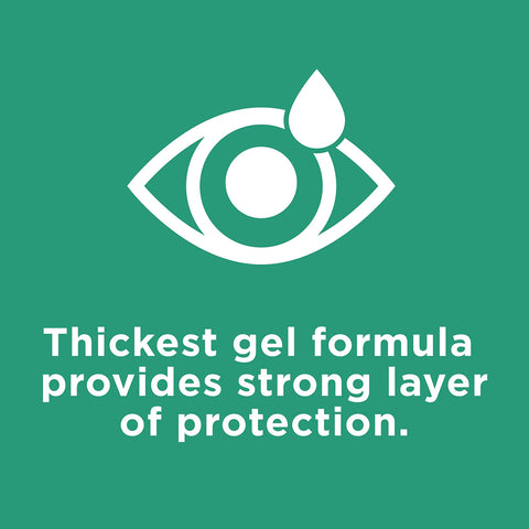 An icon of an eye with a drop above it on a green background. Below, the text reads: Systane Night Gel by Alcon offers thickest gel formula for long-lasting relief and robust nighttime dry eye protection.